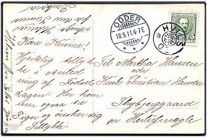 5 øre Fr. VIII på brevkort annulleret med stjernestempel HVILSTED og sidestemplet Odder d. 18.5.1911 til Herlufmagle.