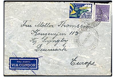 700 ries og 3$500 på luftpostbrev fra Rio de Janeiro d. 11.11.1937 til Lyngby, Danmark. Fra sømand ombord på det danske handelsskib S/S Chilean Reefer. 