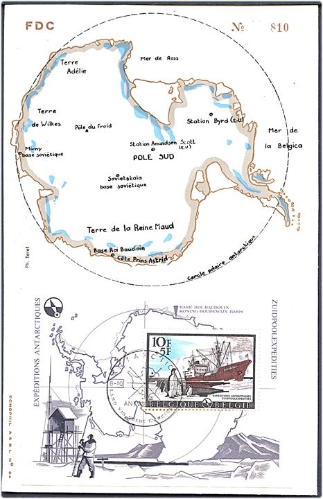 10+5 fr. Sydpolekspedition blok udg. med det danske polarskib M/S Magga Dan på illustreret uadresseret FDC stemplet Antarctica / Antwerpen d. 8.10.1966.