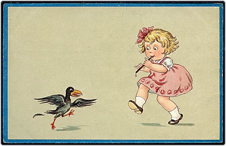 Pige spiller fløjte for dansende fugl. HWB. no. 2187.