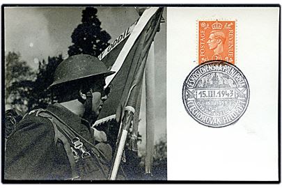 Tjekkiske eksilstyrker i England 1943. Frankeret med 2d George VI annulleret med tjekkisk 2-sproget feltpoststempel d. 15.3.1943. Uadresseret.