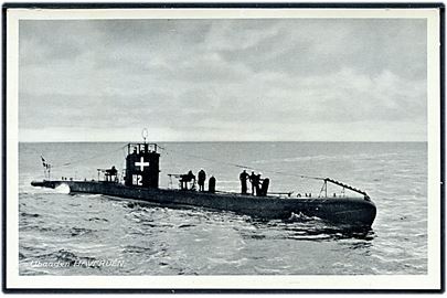 Havfruen, undervandsbåd H2 i neutralitetsbemaling 1939. V. Thaning & Appel Marinepostkort serie U no. 168.