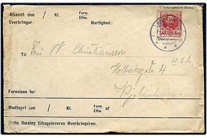 10 øre Fr. VIII på militær kurérkuvert annulleret Kirke-Eskildstrup d. 1.10.1908 til København. Antagelig sendt under efterårsmanøvren på Sjælland 1908. 
