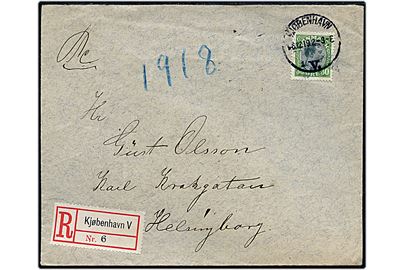30 øre Chr. X single på anbefalet brev fra Kjøbenhavn d. 16.12.1919 til Helsingborg, Sverige.