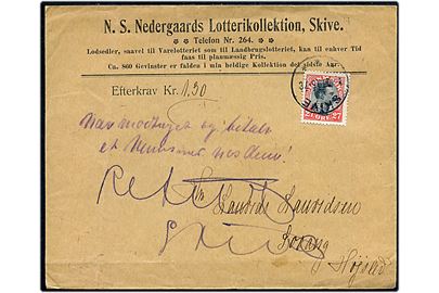 27 øre Chr. X single på tryksag med postopkrævning fra Skive d. 1.10.1919 til Højslev. Retur som nægtet.