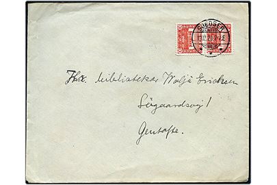 10 øre Genforening i parstykke på brev annulleret med brotype Ia Gjedser d. 19.12.1920 til Gentofte.