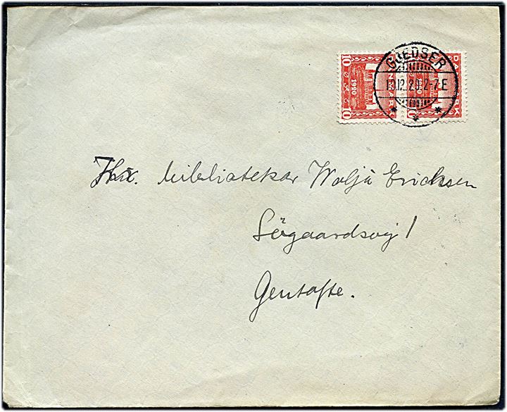 10 øre Genforening i parstykke på brev annulleret med brotype Ia Gjedser d. 19.12.1920 til Gentofte.