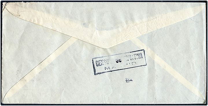 15 cts Junta de Defensa (2), 25 cts. (2) og 70 cts. på anbefalet brev fra Madrid d. 27.10.1941 til Lysekil, Sverige. På bagsiden lokal spansk censur fra Madrid.