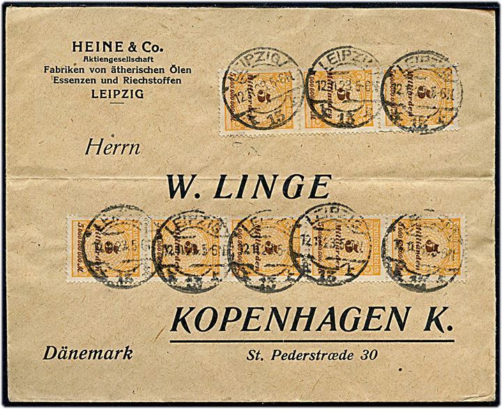 5 mia. mk. (8) Infla udg. på brev fra Leipzig d. 12.11.1923 til København, Danmark. Kraftig vandret fold.