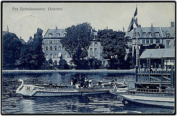 Købh. Sortedamssøen, Østerbro. Turbåd med reklame for Otto Mønsted Margarine. E. H. Lorenzen u/no. 