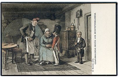 D. Monies (efter maleri 1847). Confirmandes, i uniform, besøg hos Bedsteforældrene. W. & M. Serie 1.