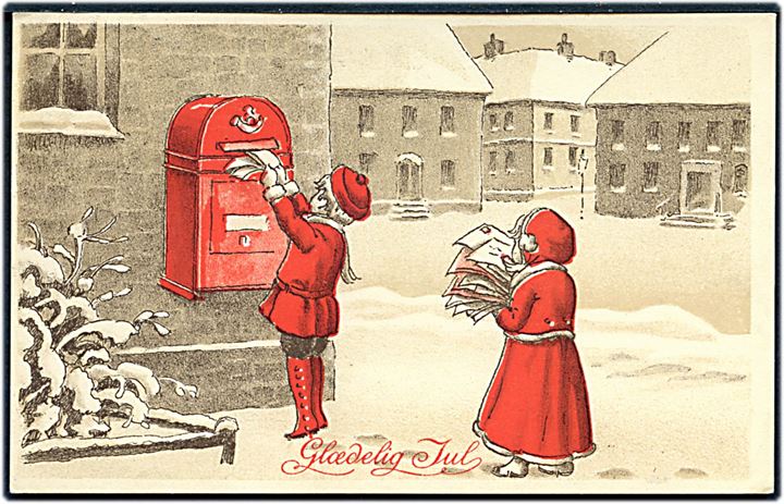 Julekort, Julepost lægges i postkassen. A. Vincent serie 43/3.