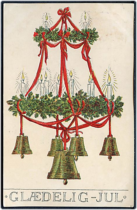Julekort, adventskrans med jule klokker. A. Vincent serie 342/2.