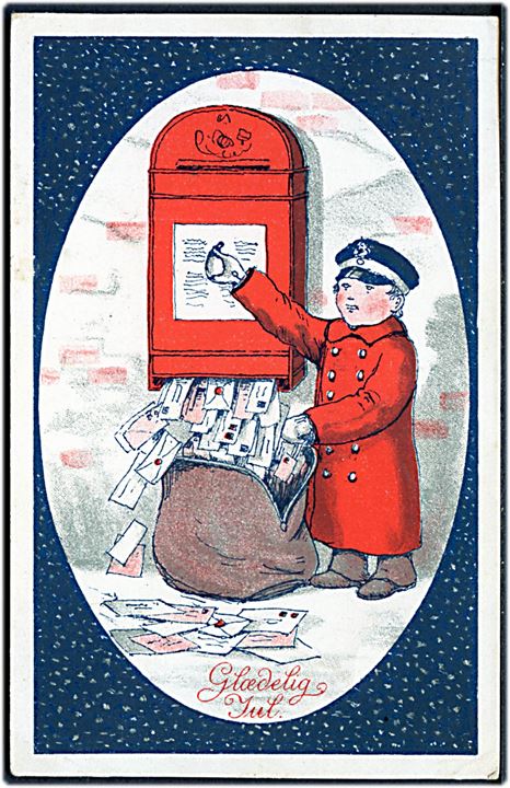 Julekort, dreng tømmer postkasse for julepost. A. Vincent serie 135/3.