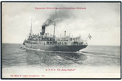 Kong Haakon, S/S, DFDS ekspresruten Stettin-København-Frederikshavn-Christiania. H. W. Jensen no. 1092.
