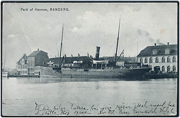Niels Brock, S/S, i Randers havn. U/no.