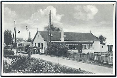 Sjællands Odde, Willemoeskolonien med rutebil. Fotograf S. Bay, Stenders no. 84074.