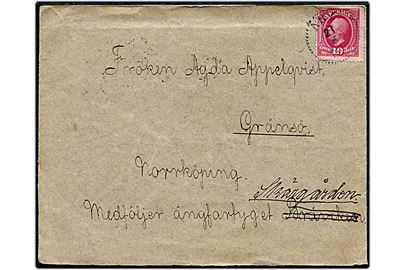 10 öre Oscar II på skærgårdsbrev fra Åby d. 21.6.1900 til Gransö pr. Norrköping påskrevet: Medföljer ångfartyget Bråviken - ændret til Skärgården.