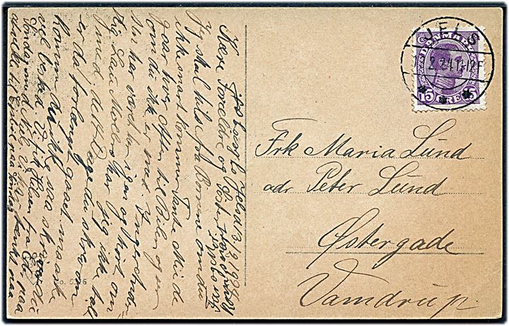 15 øre Chr. X på brevkort annulleret med brotype IIb Jels d. 13.2.1924 til Vamdrup.