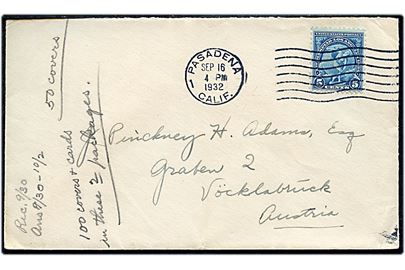 5 cents Los Angeles Olympiade udg. på brev fra Pasadena d. 16.9.1932 til Østrig.
