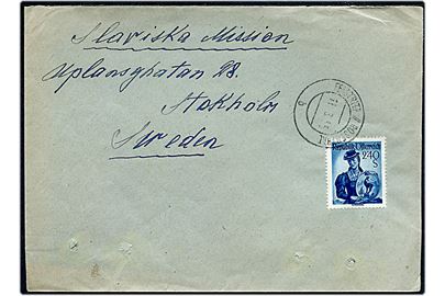 2,40 s. på brev stemplet Felstritz Rosenthal d. 11.3.1955 til Slaviska Mission i Stockholm, Sverige. Sendt fra flygtning i D.P. Lager San Martin bei Villach, Østrig.