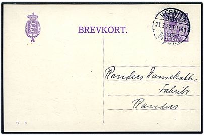 15 øre Chr. X helsagsbrevkort (fabr. 72-H) fra Sunds annulleret med bureaustempel Herning - Viborg T.1149 til 21.3.1924 til Randers.
