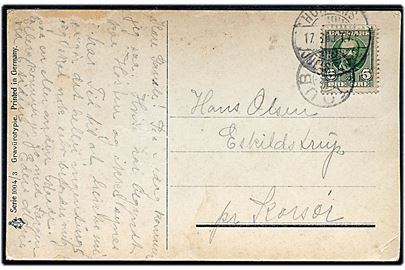 5 øre Fr. VIII på brevkort annulleret med stjernestempel STOUBY og sidestemplet bureau Horsens - Juelsminde T.7 d. 17.3.1909 til Eskildstrup pr. Korsør.