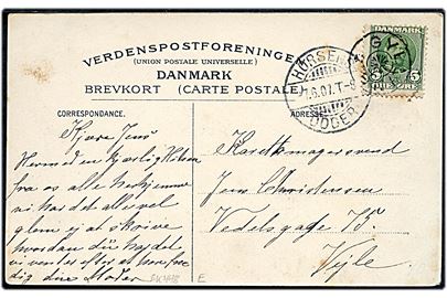 5 øre Fr. VIII på brevkort annulleret med stjernestempel GYLLING og sidestemplet bureau Horsens - Odder T.8 d. 7.6.1907 til Vejle.