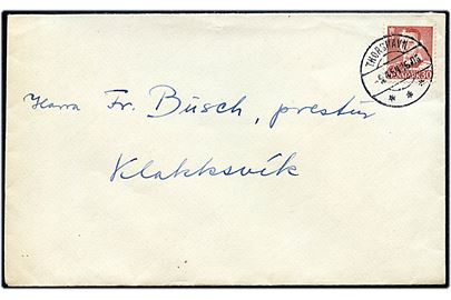 30 øre Fr. IX på brev annulleret med brotype IId Thorshavn d. 5.4.1954 til Klaksvig.