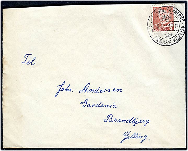 30 øre Fr. IX på brev annulleret med klipfiskstempel Klaksvig Færøerne d. 9.3.1961 til Jelling.