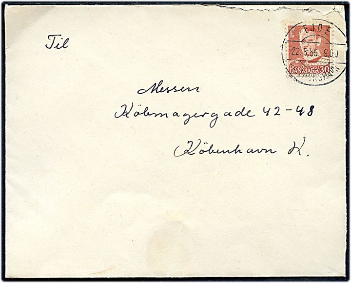 30 øre Fr. IX på brev annulleret med pr.-stempel Ejde pr. Thorshavn d. 22.6.1955 til København.