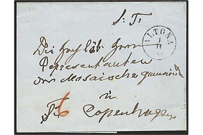 Ufrankeret brev stemplet Altona d. 1.11. ca. 1861 til det mosaiske samfund i København. Påskrevet 6 skilling porto.