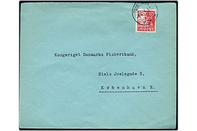 15 øre Karavel på brev annulleret med brotype IIIc Thorshavn d. 9.4.1938 til København.