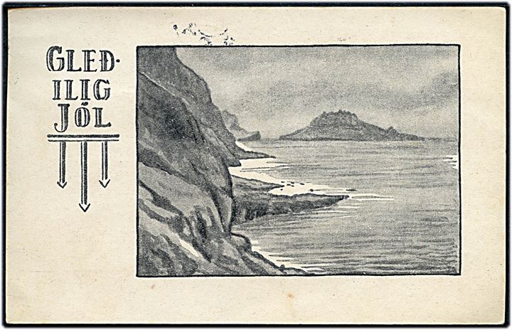 5 øre Bølgelinie i 3-stribe på julekort 1942 annulleret med udslebet stjernestempel SØRVAAG til Kollefjord.