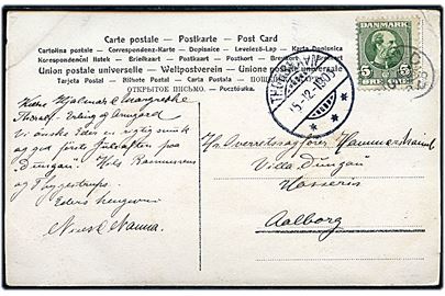 5 øre Chr. IX på brevkort (Fotokort med færøsk gade) annulleret med stjernestempel SAND og sidestemplet brotype Ig Thorshavn d. 15.12.1906 til Aalborg.