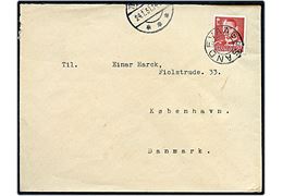 25 øre Fr. IX på brev annulleret med udslebet stjernestempel SANDEVAAG og sidestemplet Thorshavn d. 24.1.1951 til København.