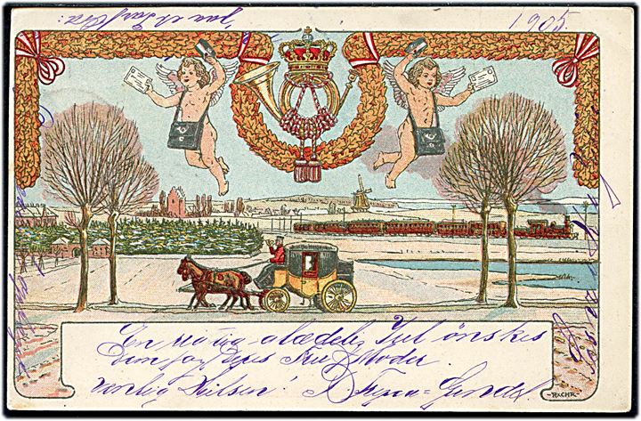 5 øre Chr. IX på illustreret Julemærke helsagskort 1905 fra Karise d. 22.12.1905 til Sydbanen. Påskrevet Juleaften.