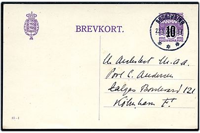 10/12 øre provisorisk helsagsbrevkort (fabr. 83-I) annulleret med brotype IIIb Rudkjøbing d. 23.8.1927 til København.