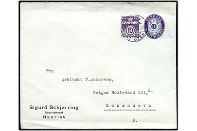 10 øre Bølgelinie og 10 øre helsagsafklip på brev fra Haarlev d. 12.3.1941 til København.