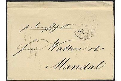 1838. Foldebrev med indhold stemplet K.D.P.A. Hamburg d. 10.7.1838 til Mandal, Norge. Påskrevet: pr. Dampschiff. 