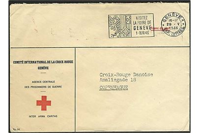 Ufrankeret fortrykt kuvert fra Internationale Røde Kors i Geneve d. 29.5.1946 til Røde Kors i København, Danmark.