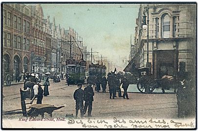 Hull, King Edward Street med sporvogne.