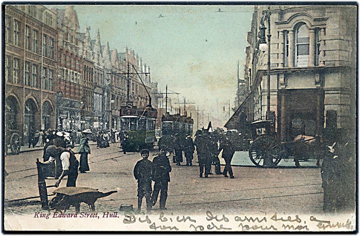 Hull, King Edward Street med sporvogne.