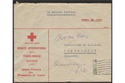 Ufrankeret kuvert fra Int. Røde Kors sendt On Active Service fra HQ 5 Civilian Relief, BAOR i Tyskland til Røde Jors i København, Danmark. Ca. 1945.