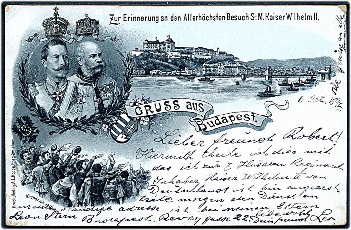 Ungarn, Budapest, Gruss aus i anledning af den tyske kejser Wilhelm II's besøg.