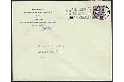 10 øre Chr. X på fortrykt lokalbrev fra den Tjekkiske Legation i København d. 1.6.1948 til Røde Kors.