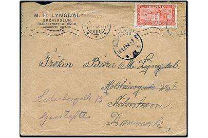 20 aur Landskab på brev fra Reykjavik d. 1?.9.1927 til København, Danmark - eftersendt til Gentofte.