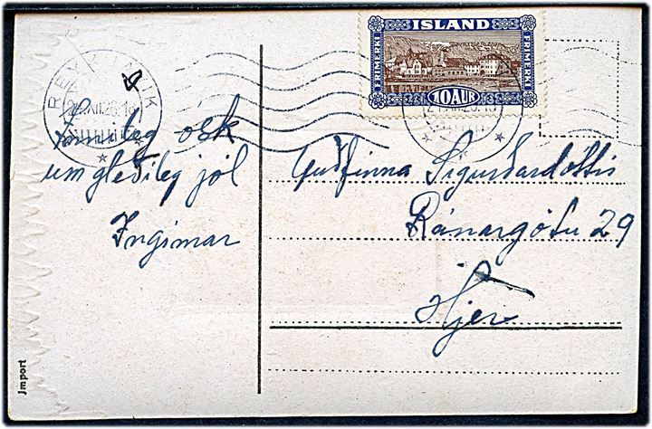 10 aur Landskab på lokalt julekort i Reykjavik d. 24.12.1926.