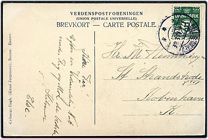 5 øre Bølgelinie på brevkort annulleret med brotype IIa Helligdommen d. 17.8.1913 til København.
