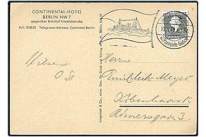 20 øre H. C. Andersen på brevkort fra Berlin annulleret med skibsstempel Dansk Søpost Warnemünde - Gjedser F.132 d. 10.3.1938 til København, Danmark.